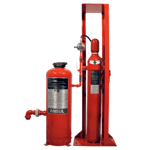 Photo of two red dry fire extinguisher cans